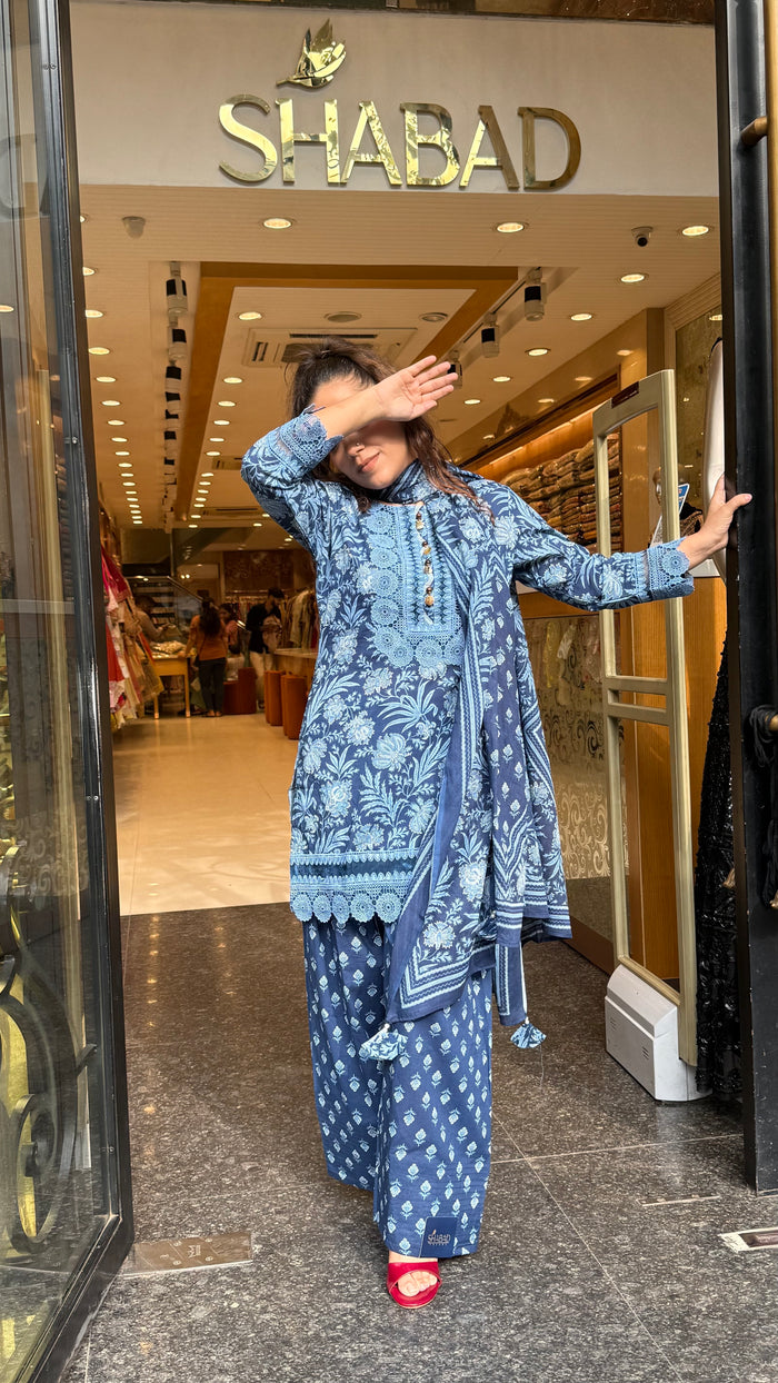 Budget-Friendly Printed Cotton Suit Set with Farshi Salwar & Lace Work | Women’s Ethnic Wear