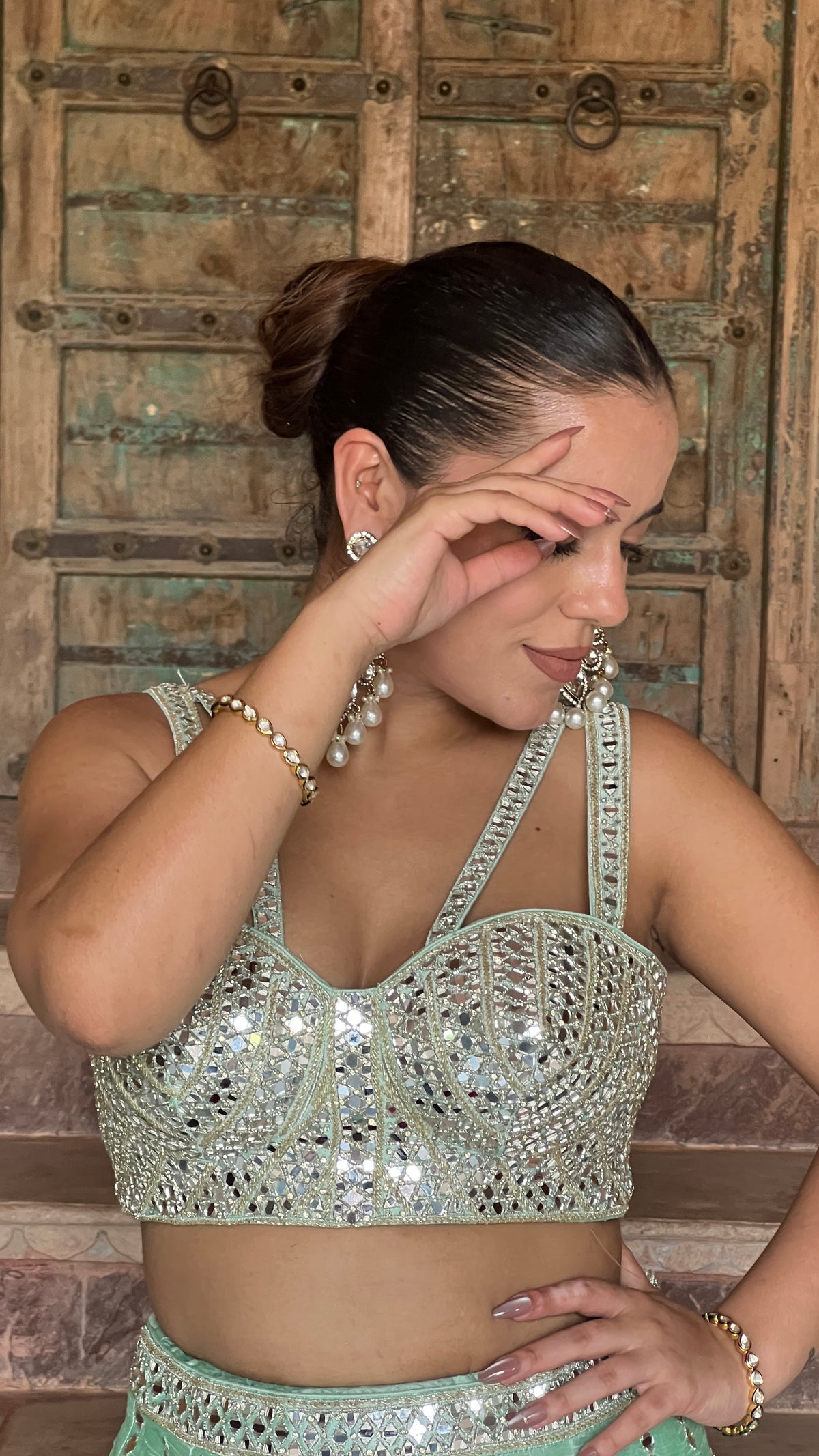 Elegant Raw Silk Lehenga with Intricate Mirror Work