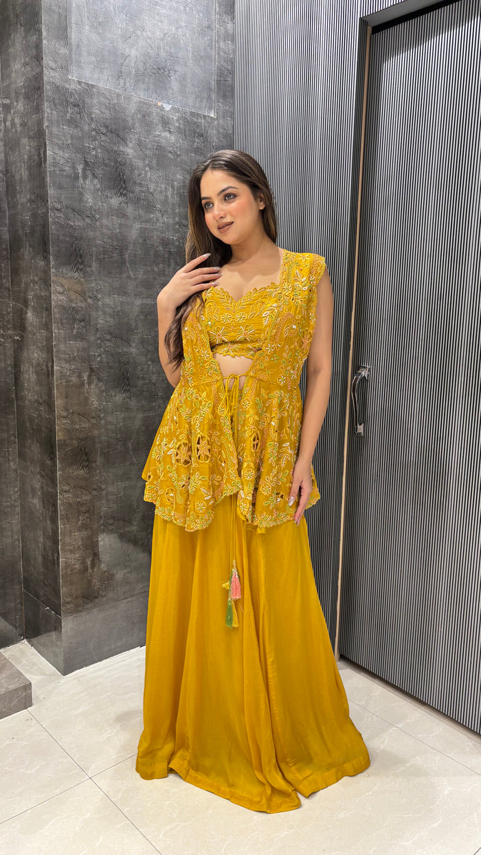 Chic Indo-Western Set with Multicolor Thread Embroidery & Pearl Detailing