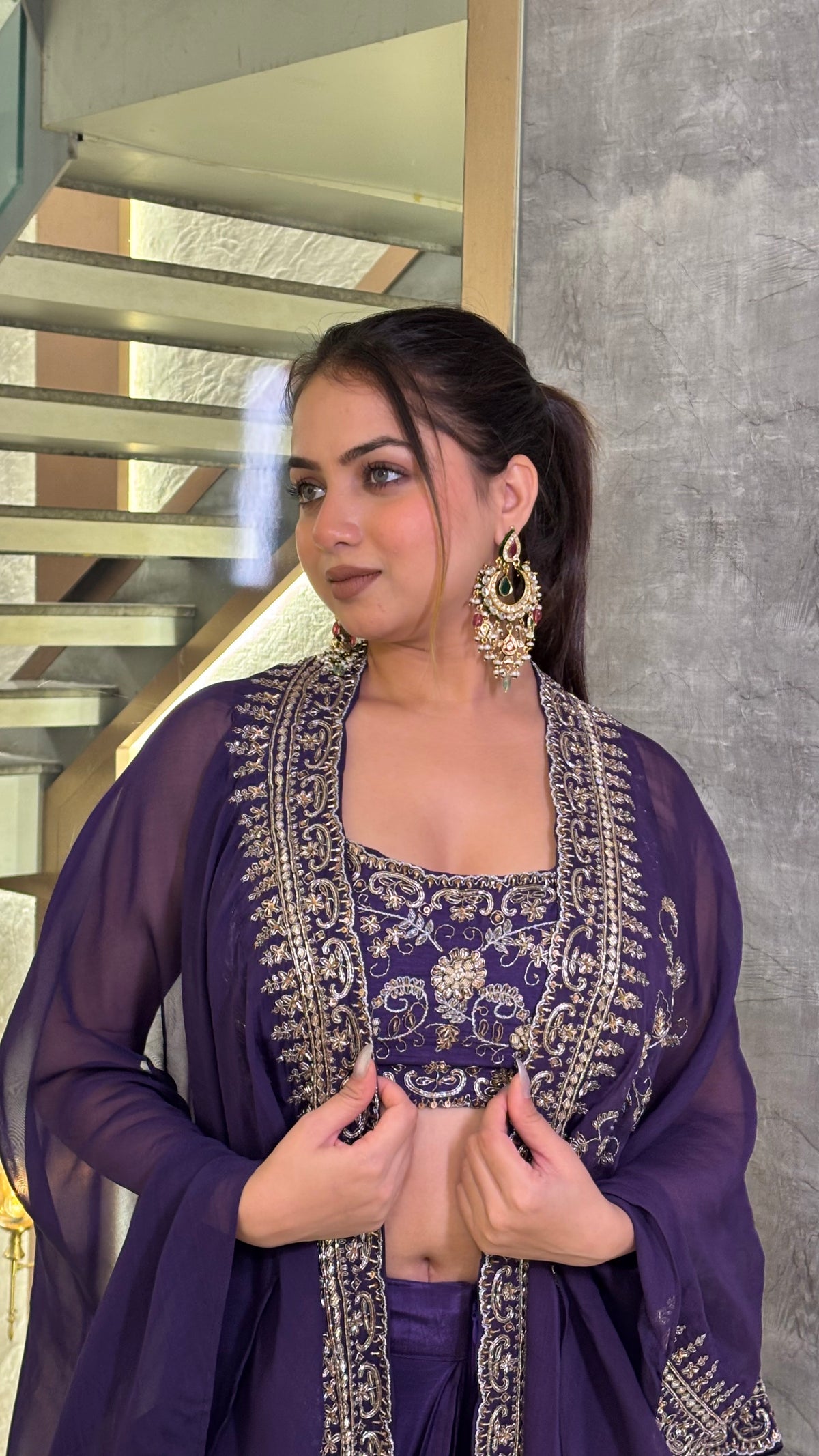 Elegant Indo-Western Set with Dabka, Sequin & Zardosi Work