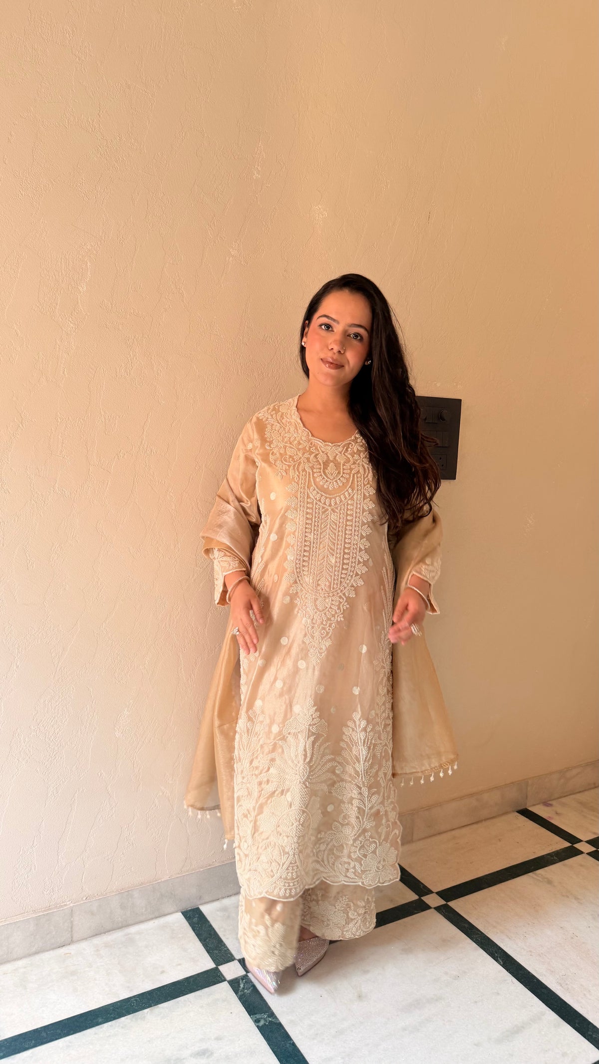 Shimmer Tissue Suit Set with Beads Handwork