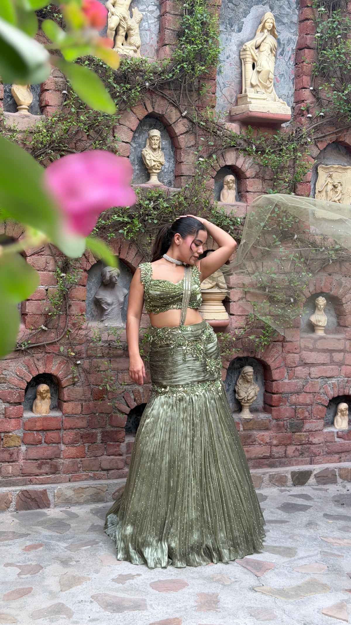 Shimmer Tissue Lehenga with Stone, Sequin, Pearl, Swarovski & Cutdana Work