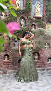 Shimmer Tissue Lehenga with Stone, Sequin, Pearl, Swarovski & Cutdana Work