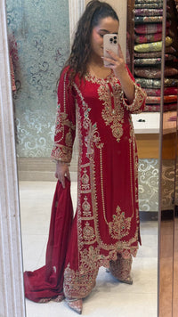 Designer Chinon Suit Set with Beads Work | Sizes Up to 42