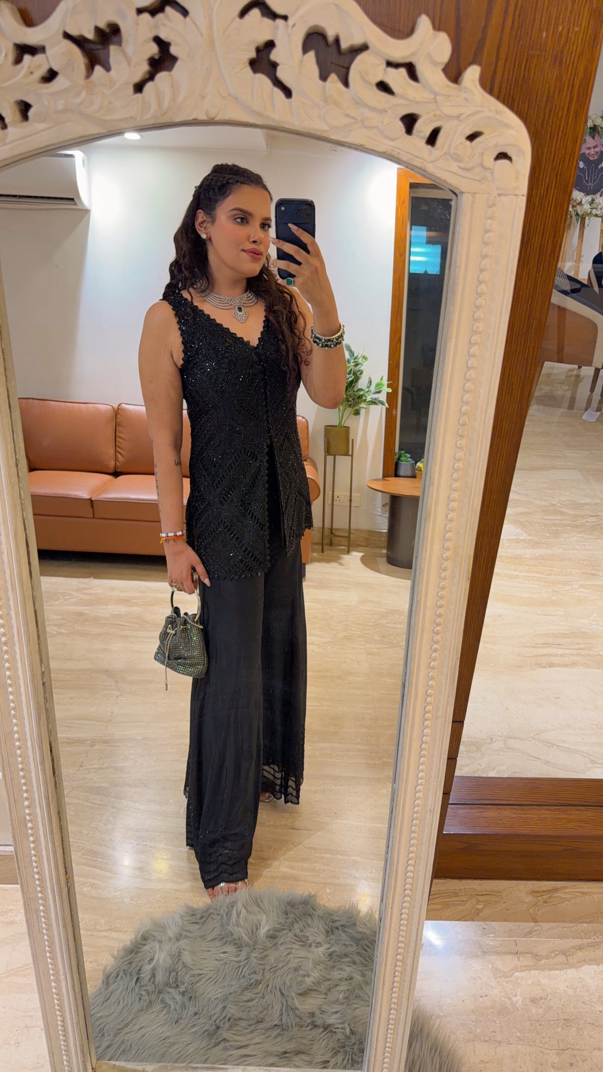 Cutwork Handwork Shirt with Garara in Chinon Fabric
