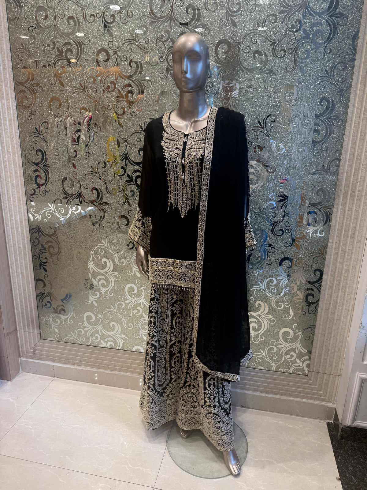 Wine & Black Georgette Suit with Bead Handwork | Elegant Designer Wear