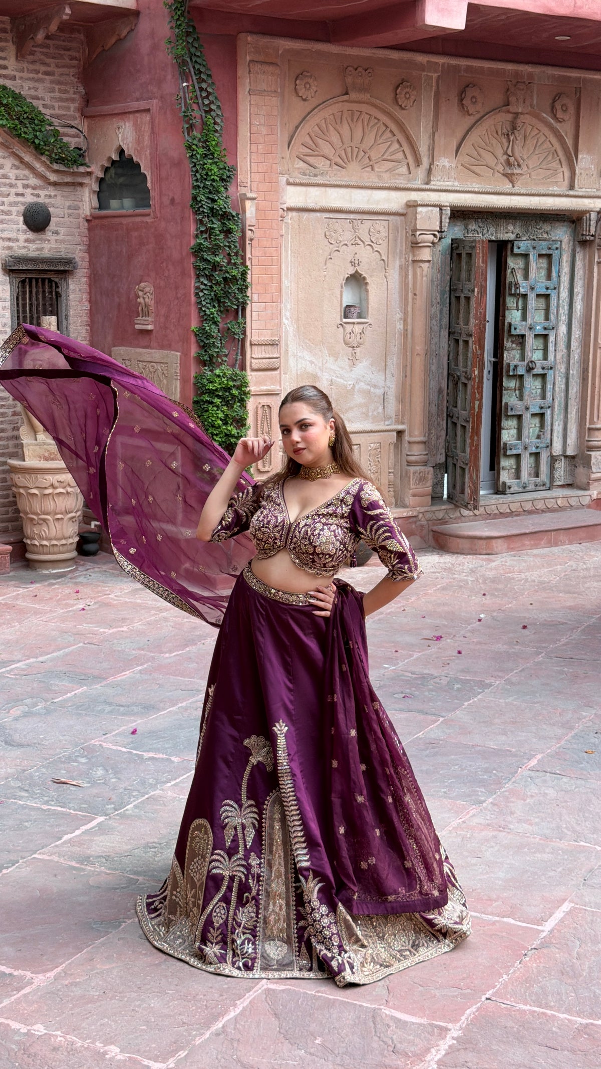 Designer Tafta Silk Lehenga with Thread Embroidery, Beads, Sequins & Pearl Work