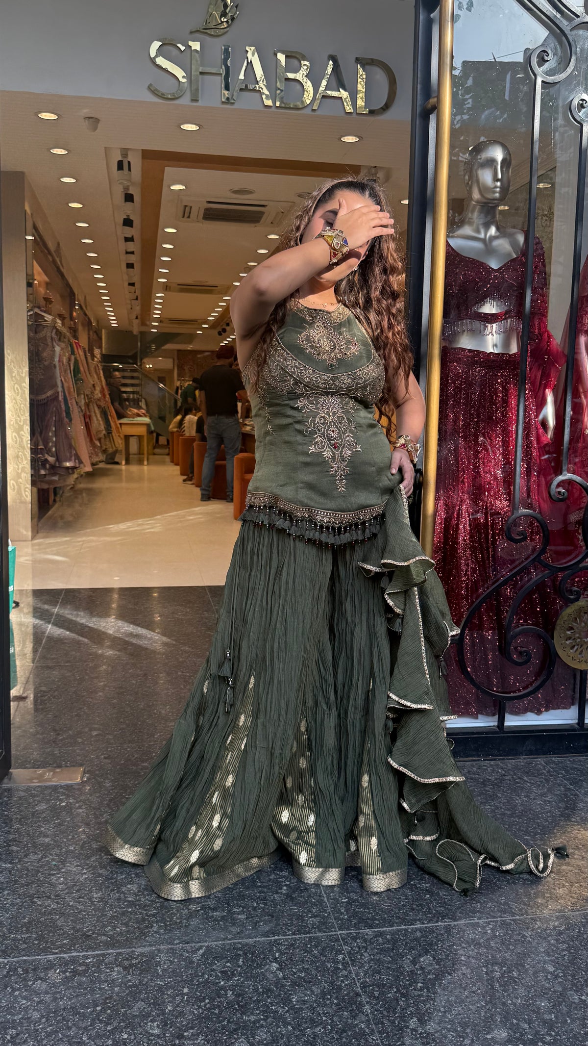Designer Shimmer Silk Indo-Western Set with Handwork & Crush Tissue Bottom