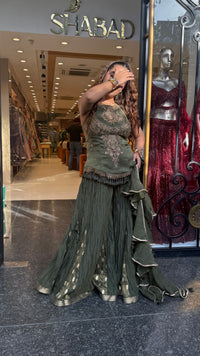 Designer Shimmer Silk Indo-Western Set with Handwork & Crush Tissue Bottom