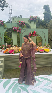 Designer Shimmer Silk Indo-Western Set with Handwork & Crush Tissue Bottom