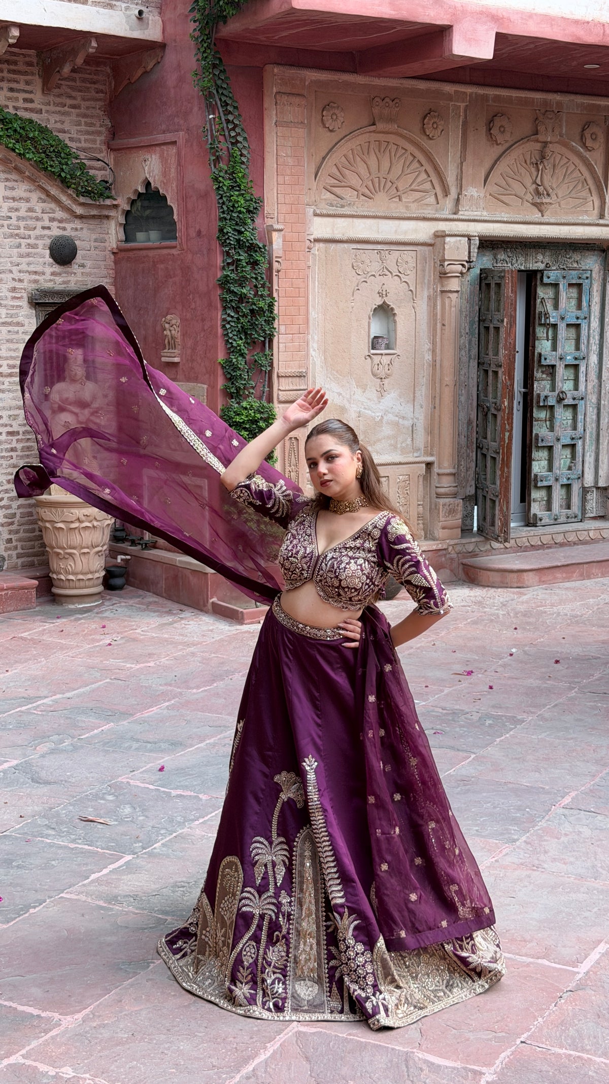 Designer Tafta Silk Lehenga with Thread Embroidery, Beads, Sequins & Pearl Work