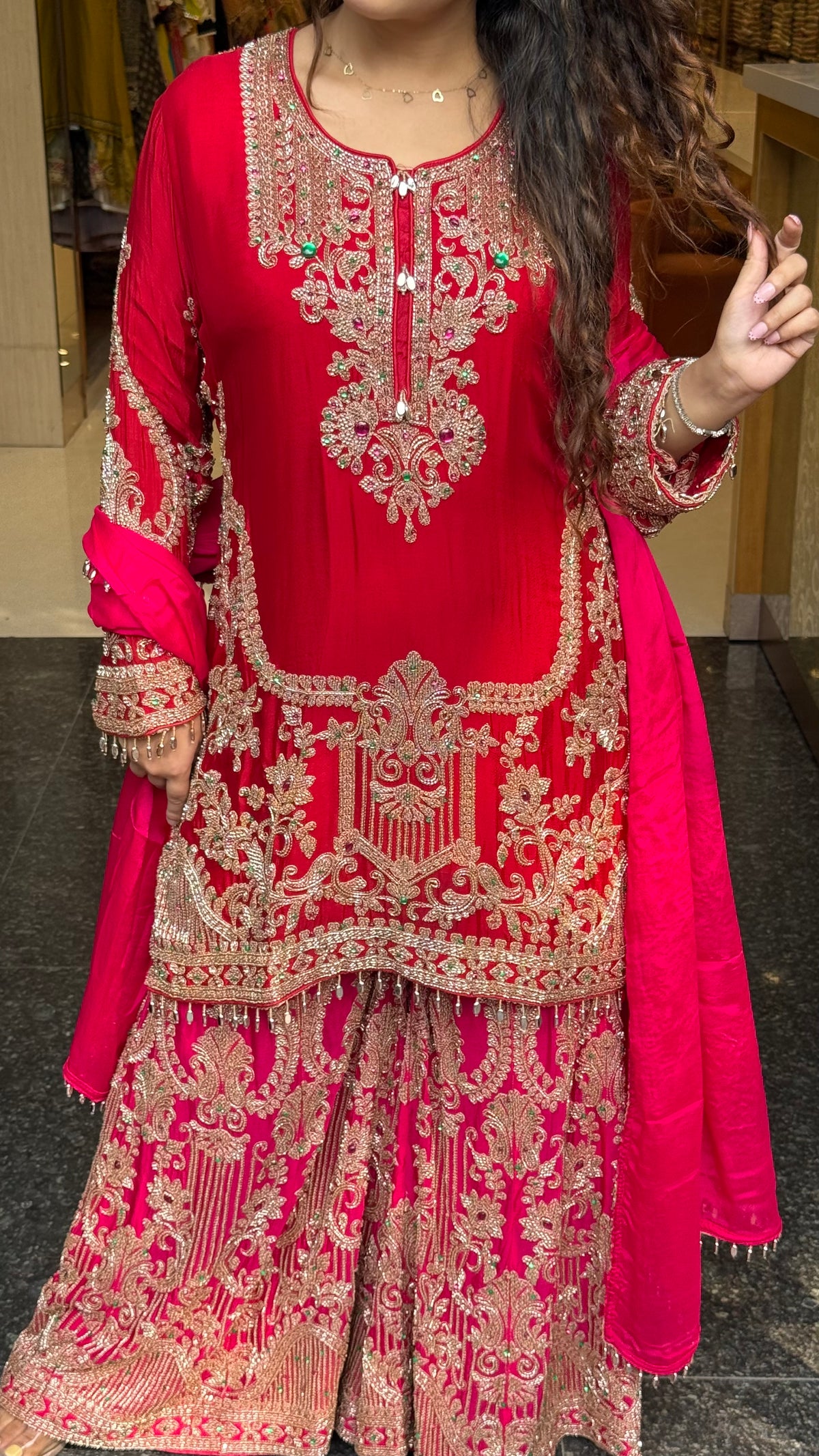 Embellished Chinon Suit Set with Multicolor Stone & Beadwork (delivery time 10-15 September)