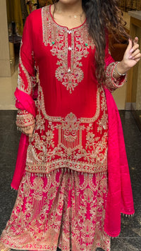 Embellished Chinon Suit Set with Multicolor Stone & Beadwork (delivery time 10-15 September)