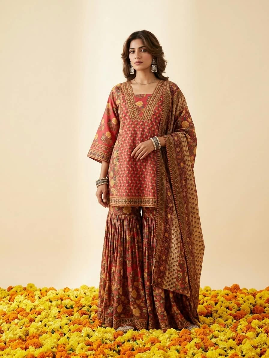 Printed Cotton Peplum Suit Set | Budget-Friendly Collection