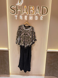 Short Kaftan with Handwork Pearl Detailing & Crepe Bottom –