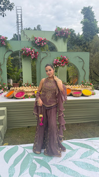 Designer Shimmer Silk Indo-Western Set with Handwork & Crush Tissue Bottom