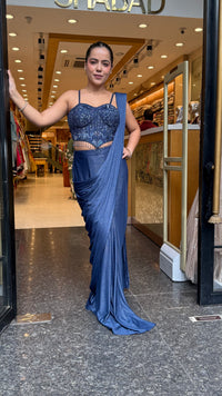 Shimmer Lycra Drape Saree with Handwork Corset Blouse