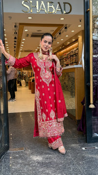Designer Chinon Suit Set with Multicolour Stone & Beads Work (customisation available for 46/48 size)