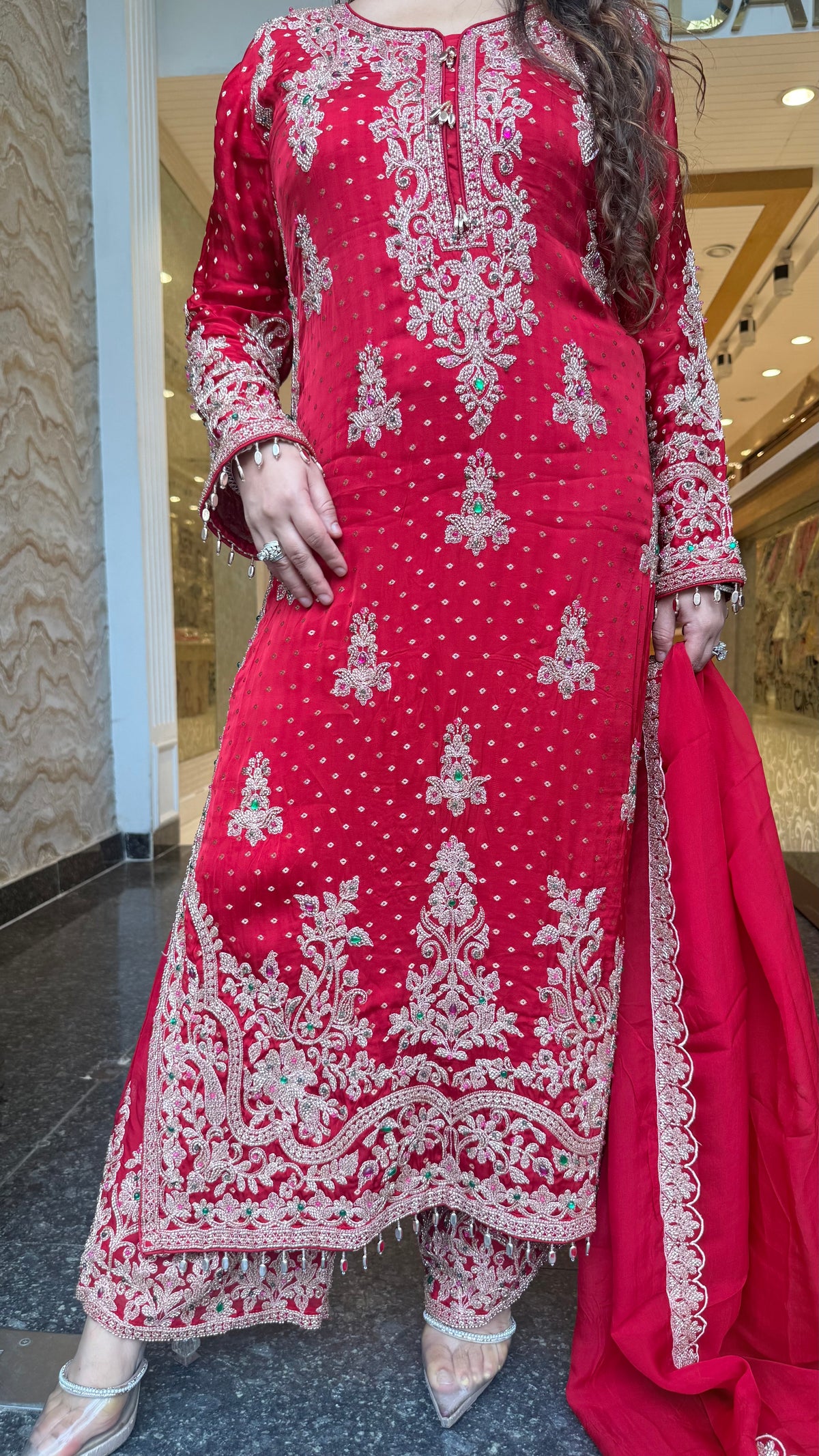 Designer Beads Work Khadi Georgette Suit Set | Size Upto 46