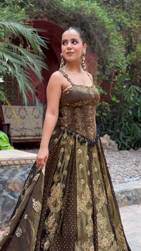 Banarasi Shimmer Silk Lehenga with Thread Hand-Embroidered Blouse