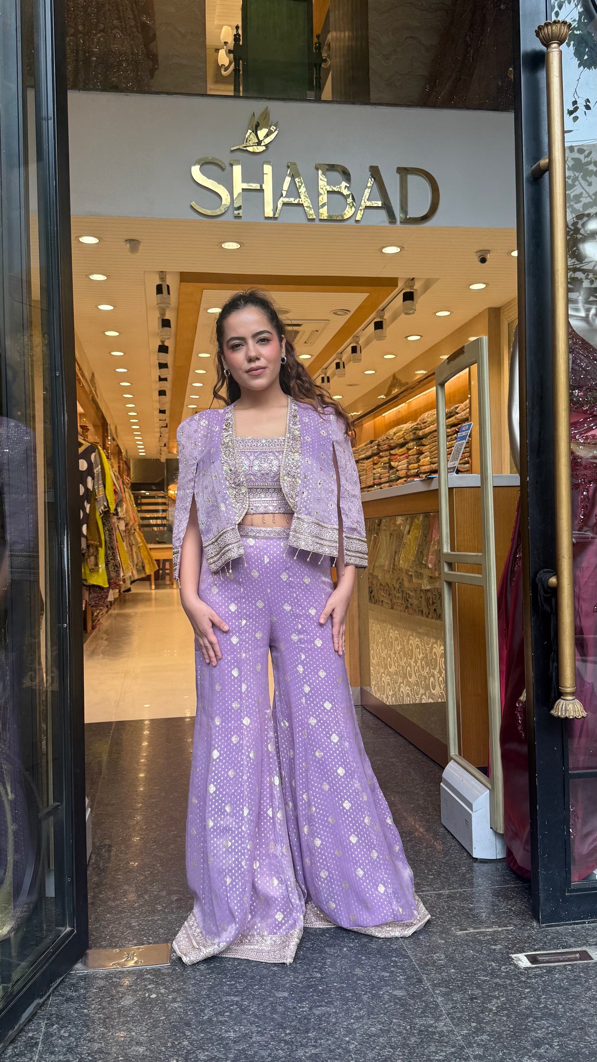 Banarsi Shimmer Indo-Western Set with Handwork Mirror Jacket | Upto Size 40