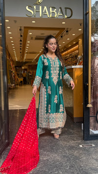 Beads & Thread Embroidered Dupion Silk Suit Set | Festive & Wedding Wear | Size Up to 46