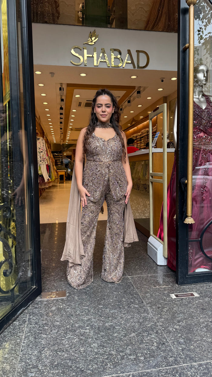 Premium Indo-Western Set in Imported Stretchable Net with Sequin Detailing | Up to Size 40