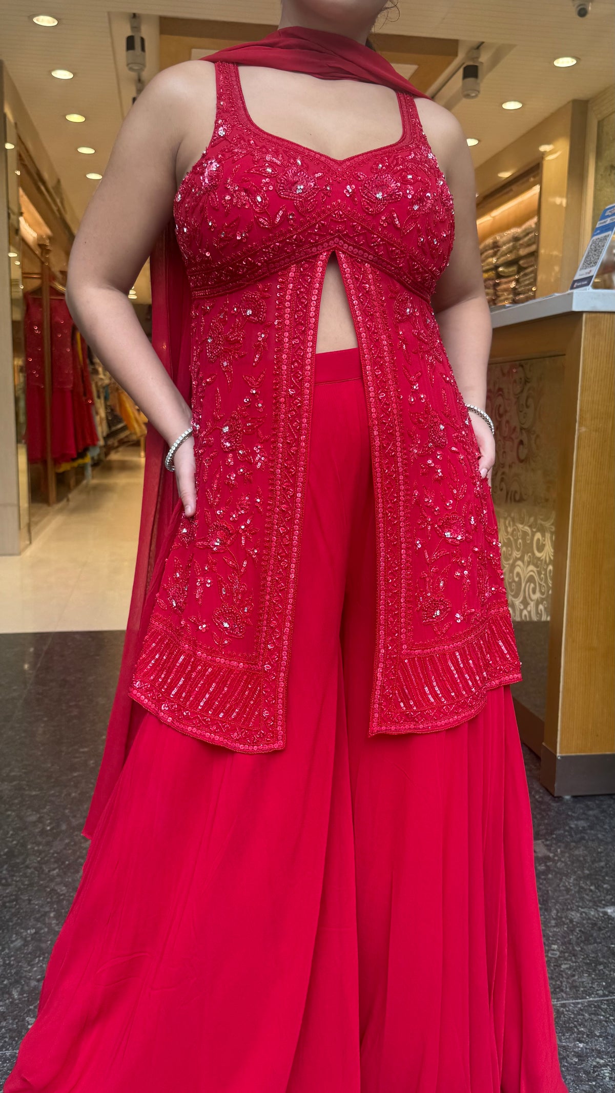 Elegant Georgette Suit Set with Handwork Shirt & Cutdana Sequin Detailing (sleeves available)