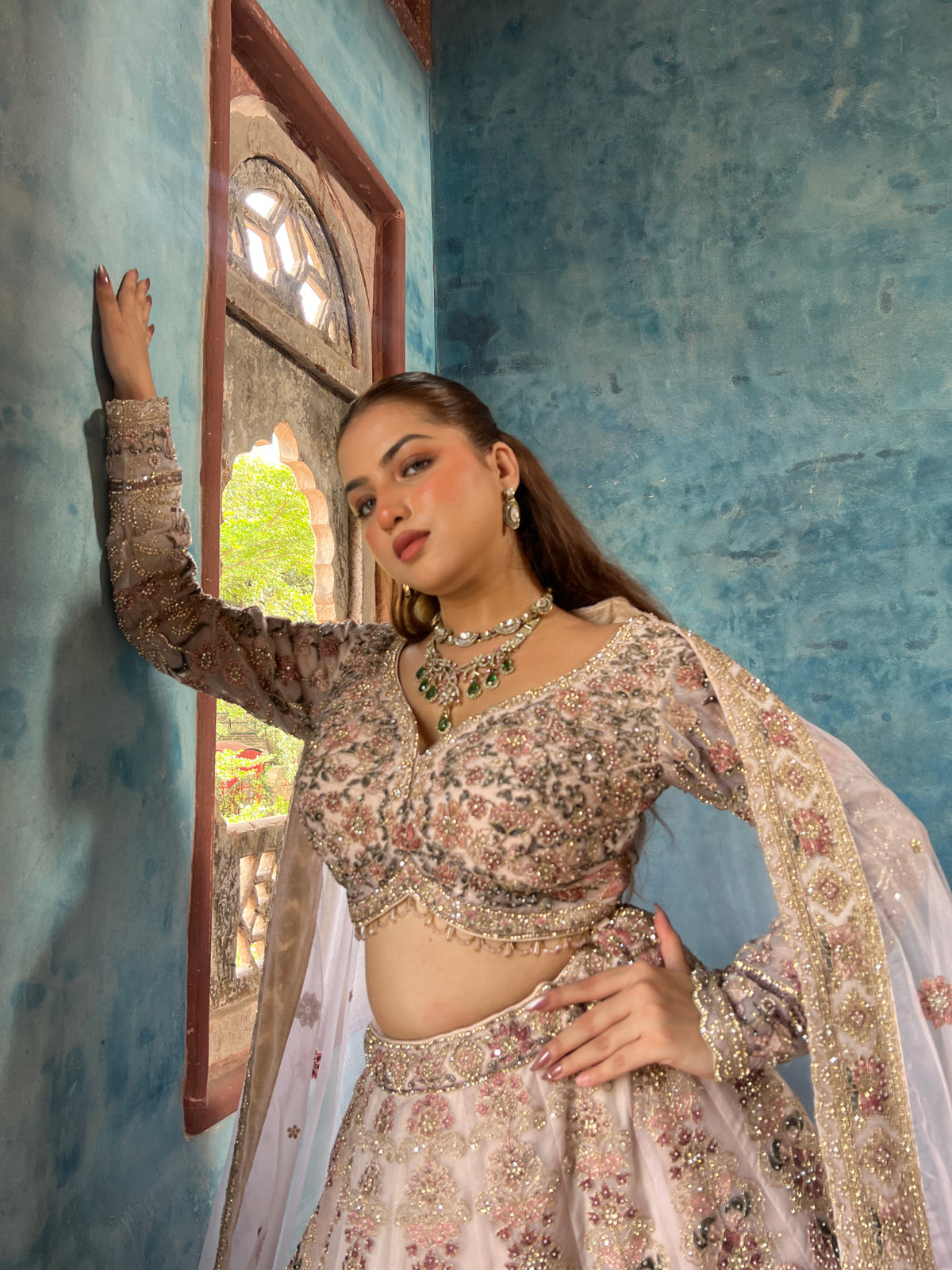 Elegant Soft Organza Lehenga with Thread Embroidery, Dori Work, Cutdana Sequins & Pearl Detailing