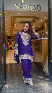 Designer Chinon Suit Set with Dori & Sequin Work