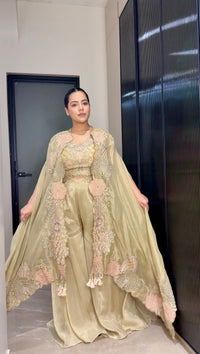 Shimmer Silk Indo-Western 3-Piece Set with Pearl & Cutdana Work