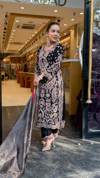 Elegant Satin Silk Suit Set with Beads & Multicolour Stone Work
