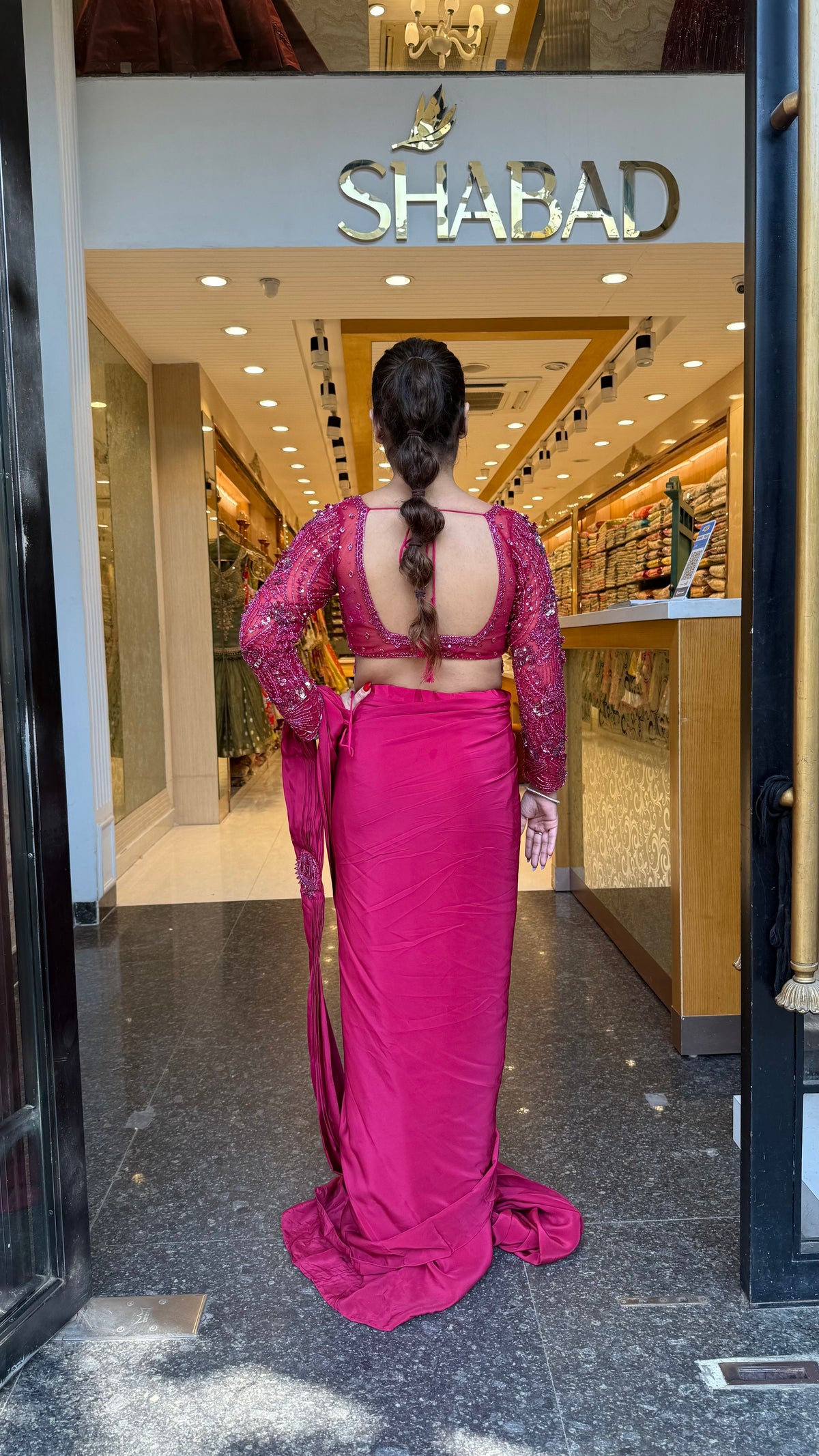 Elegant Crepe Drape Saree with Handwork Blouse – Designer Drape Collection