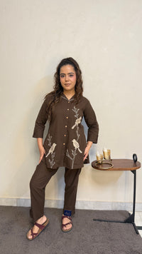 Appliqué Work Linen Co-Ord Set for Women