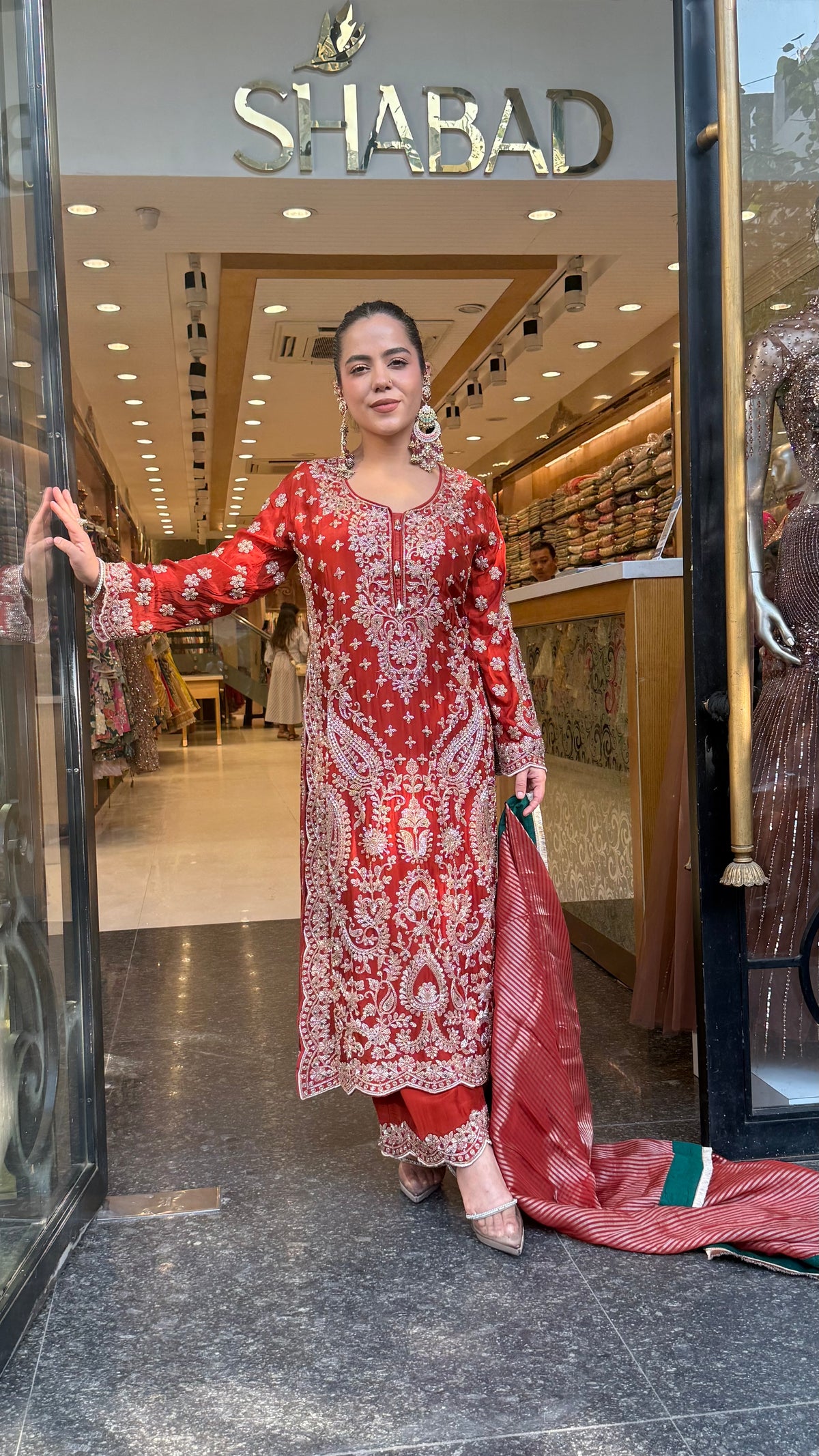 Elegant Satin Silk Suit Set with Multicolour Stone & Beads Work | Size Up to 46