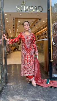 Elegant Satin Silk Suit Set with Multicolour Stone & Beads Work | Size Up to 46