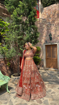 Pure Raw Silk Dori & Thread Embroidered Lehenga with Pearl, Sequin & Stone Detailing