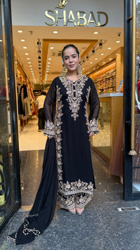 Elegant Georgette Thread Embroidered & Beaded Suit Set ( 46 size sides will be plain customisation available if handwork needed )
