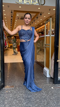 Shimmer Lycra Drape Saree with Handwork Corset Blouse