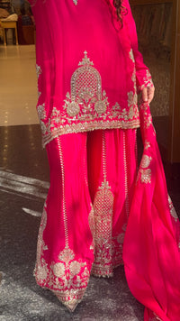 Designer Chinon Suit Set with Dori, Sequin, Pearl & Mirror Work
