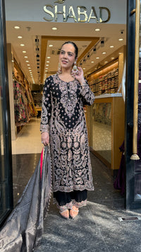 Elegant Satin Silk Suit Set with Beads & Multicolour Stone Work