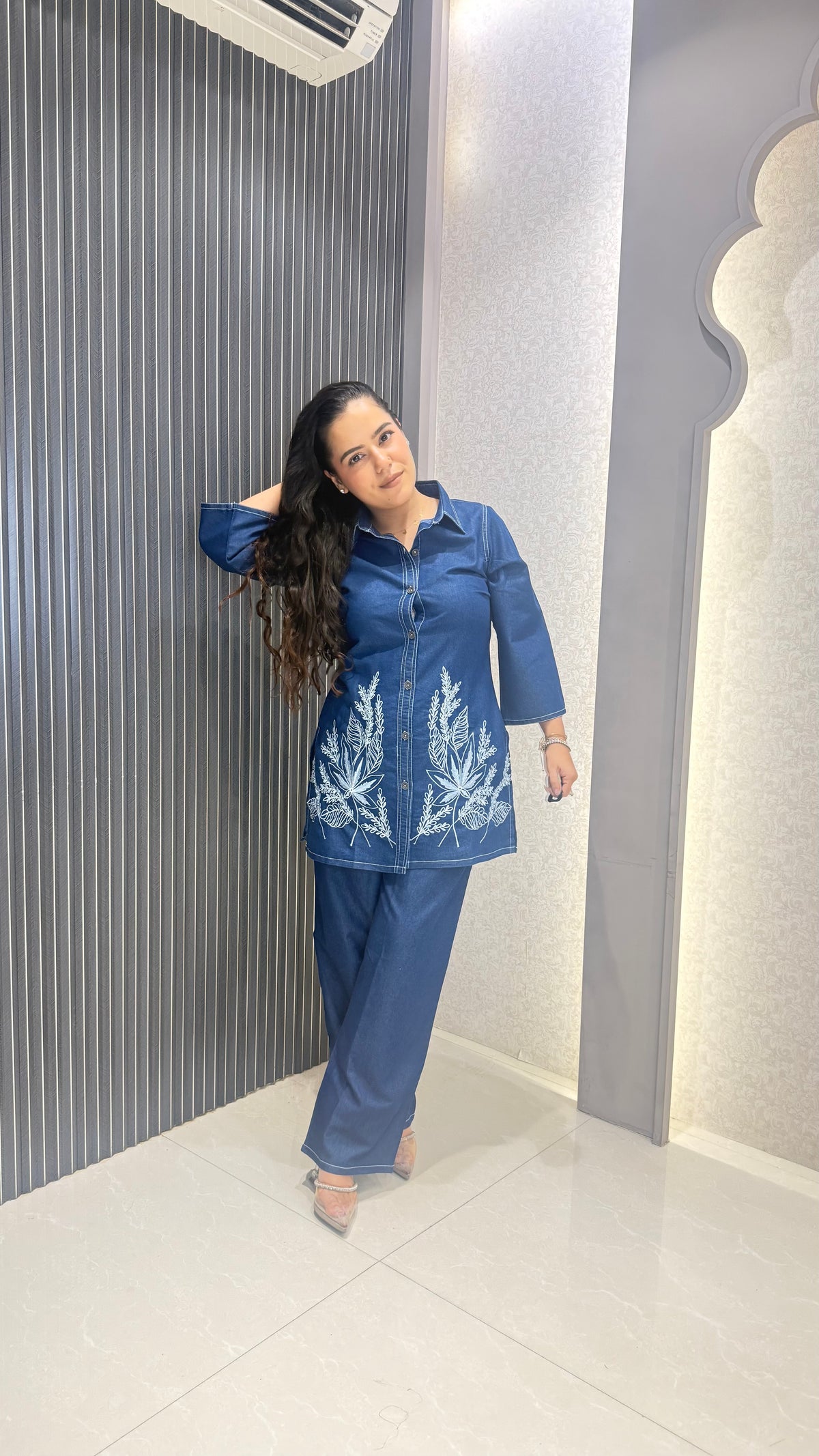Denim Co-ord Set with Thread Embroidery
