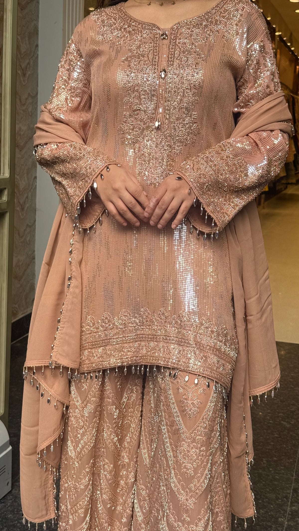 Heavy Sequin Shirt Set with Beads Work in Georgette Fabric | Party & Wedding Wear