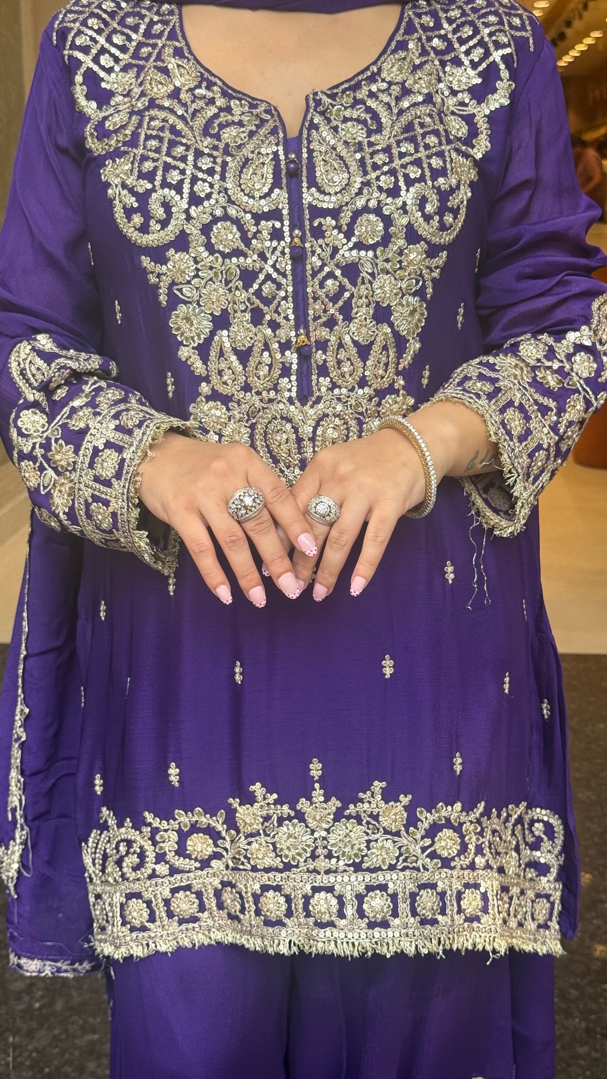 Designer Chinon Suit Set with Dori & Sequin Work