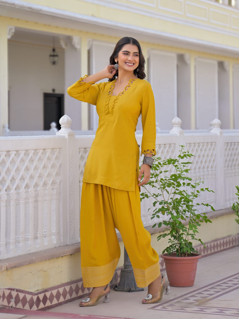 Rayon Cotton Farshi Salwar Coord Set with Lace Work