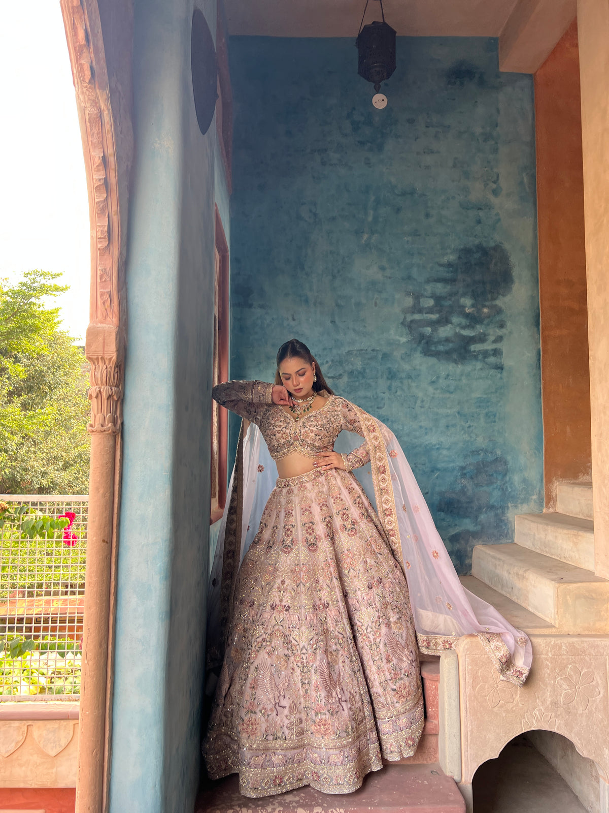 Elegant Soft Organza Lehenga with Thread Embroidery, Dori Work, Cutdana Sequins & Pearl Detailing