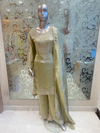 Shimmer Silk Suit with Bead Handwork