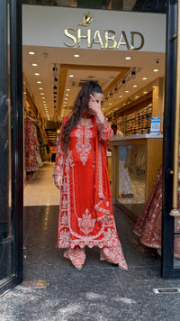 Designer Chinon Suit Set with Intricate Beads Work | Sizes Up to 42