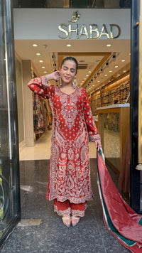 Elegant Satin Silk Suit Set with Multicolour Stone & Beads Work | Size Up to 46