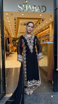 Elegant Georgette Thread Embroidered & Beaded Suit Set ( 46 size sides will be plain customisation available if handwork needed )